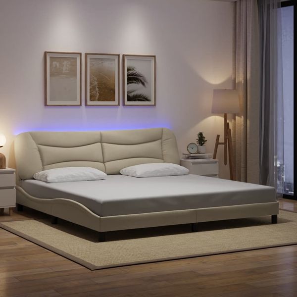 vidaXL Bettgestell mit LED ohne Matratze "Hvar" Creme 200x200 cm Stoff 3213730