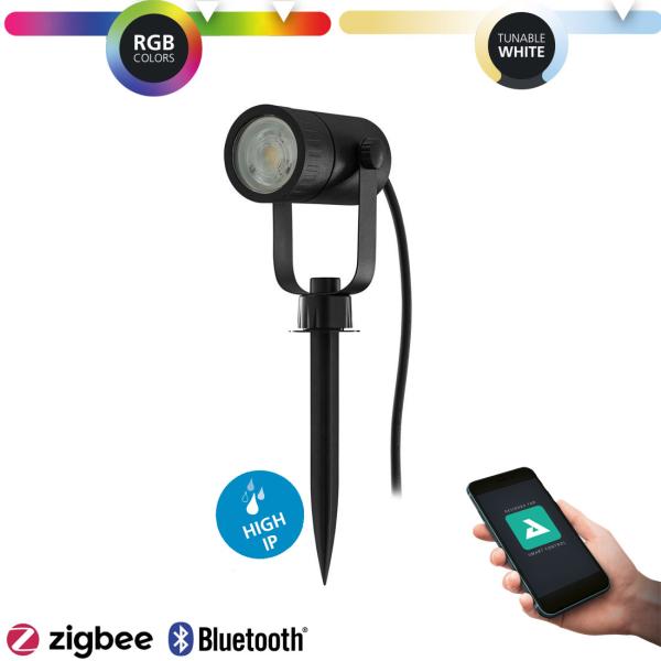 Eglo 900121 Strahler NEMA-Z schwarz GU10 L:12. 5cm H:11. 5cm Ø:9cm mit Kabel+Stecker IP65 mit Connect Z Funktion