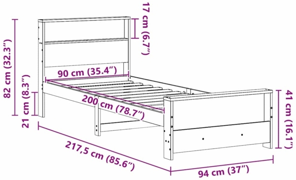 vidaXL Bettrahmen mit Kopfteil Braun 90 x 200 cm Holzwerkstoff 877233 Bild 9
