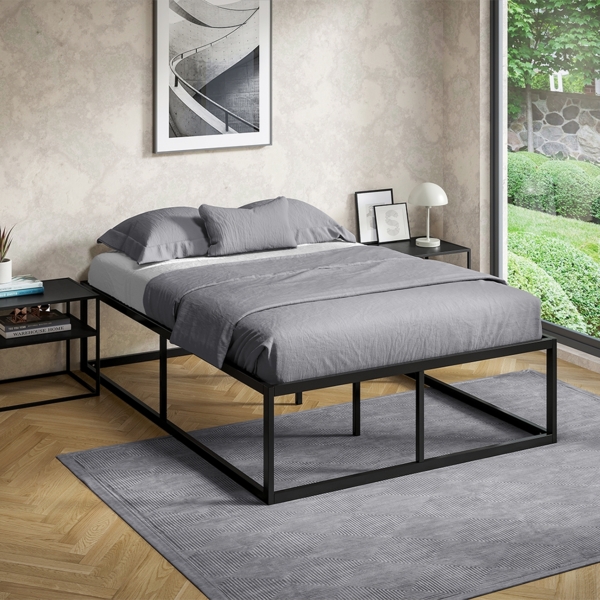 skølm 'Bragi' Bett 140x200 cm, Metall, schwarz, Höhe 45 cm hoch, Doppelbett mit Lattenrost