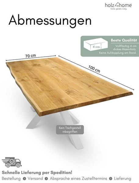 holz4home® Esstischplatte Massivholz Eiche mit Baumkante I Massivholzplatte Natur Geölt Echtholz, Vollflächig 4cm dickes Massivholz