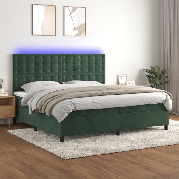 vidaXL Boxspringbett mit Matratze & LED Dunkelgrün 200x200 cm Samt 3136386