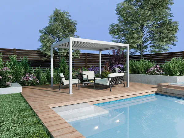 Vente-unique - AMALFI Terrassenüberdachung Metall Weiß - B 300 cm x H 250 cm x L 400 cm