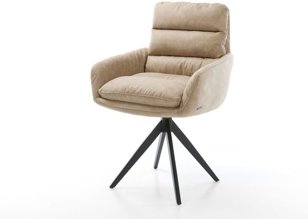 Esszimmerstuhl Abelia-Flex mit Armlehnen Mikrofaser Beige Vintage Kreuzgestell kantig Schwarz