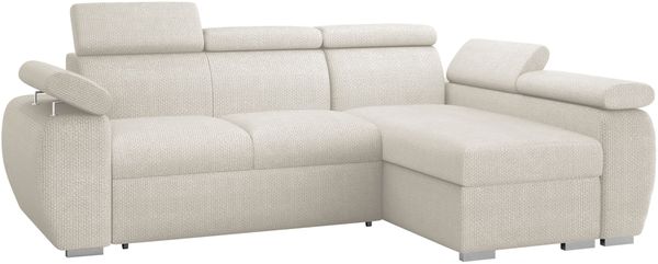 Ecksofa Boston Mini mit Schlaffunktion, Bettkasten, Einstellbare Kopfstützen (Farbe: Flow 06, Seite: Rechts, 2r+LC)