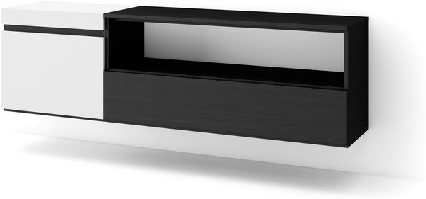 Skraut Home | TV-Schrank, Lowboard | für Wohnzimmer und Esszimmer | 150 x 45 x 35 cm | Für TV-Geräte bis zu 65" | Hängend | Moderner Stil | Weiß und Schwarz