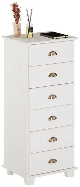 IDIMEX Apothekerkommode Colmar, praktische Kommode mit 6 Schubladen, Zeitloses Sideboard mit Muschelgriffen, schöne Anrichte aus massiver Kiefer in weiß