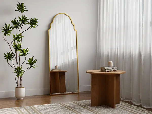 Vente-unique - KARIAN Spiegel Holz, PlatteMetall Goldfarben - B 3 cm x H 160 cm x L 60 cm