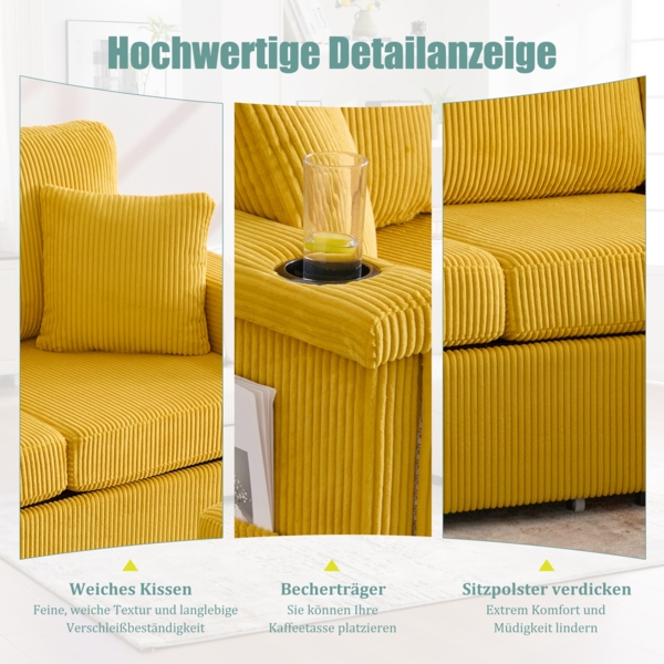 LVHOM Modulares Ecksofa mit LED und USB, 3-Sitzer Sofa mit Sitzhocker und Schubladen, Polstersofa Cordstoff Bild 10