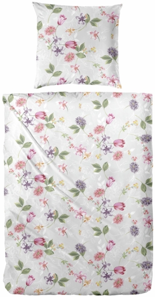 Mikrofaser Bettwäsche Blumen 135 x 200 cm grau/rosa Bild 1