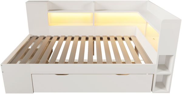 Merax Einzelbett, Tagesbett, 90x190 cm Jugendbett, Funktionsbett mit LED-Beleuchtung aus Holzwerkstoff mit USB & Typ-C Ladestation, Weiß Bild 8