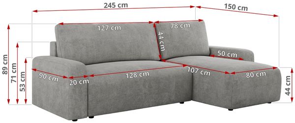 Ecksofa L-form, mit Schlaffunktion und Bettkasten - ARGOS, Hellgrau, Stoff Bild 6