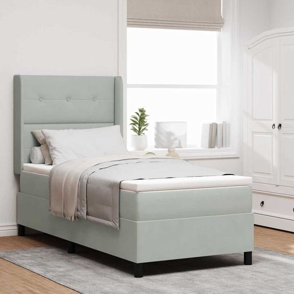 vidaXL Boxspringbett mit Matratze mit LED Hellgrau 90 x 190 cm Samt 3343844