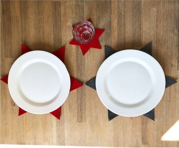 Annastore Platzset 6 x Filzsterne in verschiedenen Größen und Farben, (Platzdeckchen, Platzset), Weihnachtsdeko Filz, Tischset aus Filz, Untersetzer