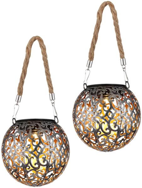 2x LED Solarleuchte, Metall, Kupfer, Hängeleuchte, H 26 cm