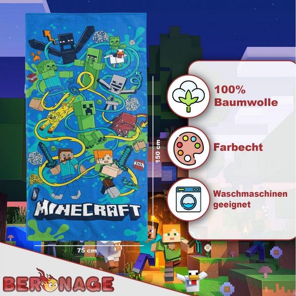 BERONAGE Strandtuch Minecraft Badetuch Slurp 75x150 cm Strandtuch Handtuch, (1-St), Frottee in Velours-Qualität