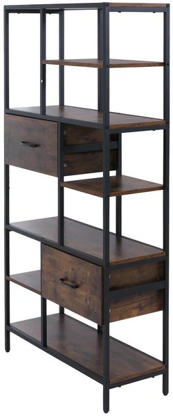 Regal HWC-P11, Regalschrank Bücherregal Standregal, Schubladen Industrial MDF Metall Melamin 150x81x33cm ~ dunkelbraun Bild 8