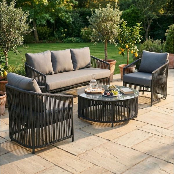 IDIMEX Gartenlounge-Set KULO, Balkonlounge 4-teilig aus Aluminium und Seilbespannung grau