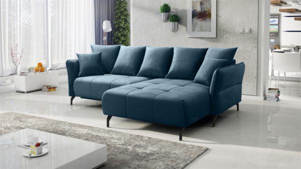 Ecksofa Schlafsofa Sofa SADIE Stoff Element Dunkelblau Ottomane Rechts