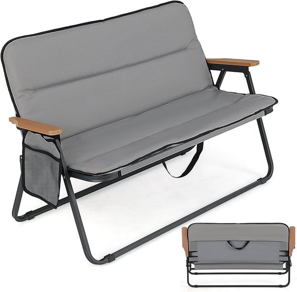 COSTWAY Campingstuhl (1 St), Klappstuhl für 2 Personen, mit Kissen, 111 x 57 x 71 cm