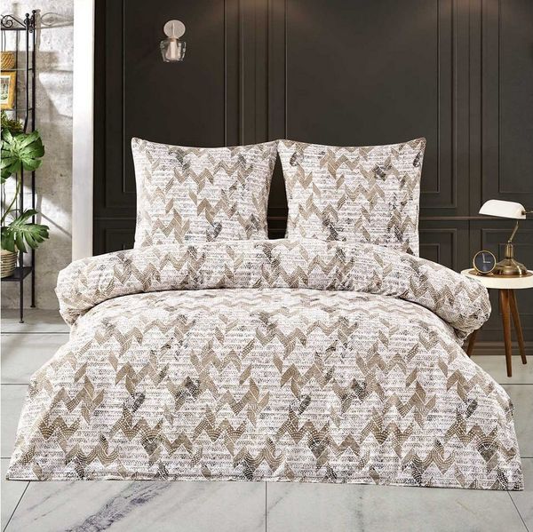 Buymax Bettwäsche Berta, Renforce: 100% Baumwolle, 3 teilig, 200x200 cm Kissenbezug 80x80cm mit Reißverschluss Zickzack Beige Braun