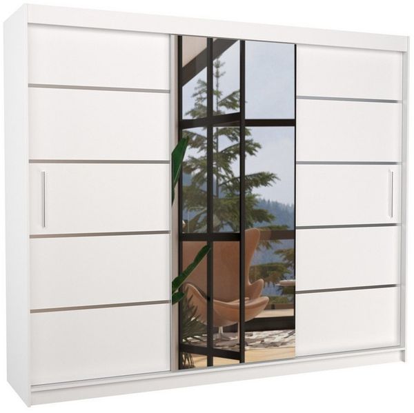 MOEBLO Schiebetürenschrank Dolsa 250 (mit Spiegel – Moderner Kleiderschrank mit viel Stauraum, Schlafzimmer Schrank mit viel Stauraum, Garderobenschrank, Raumwunder) (B×H×T): 250×215×58 cm