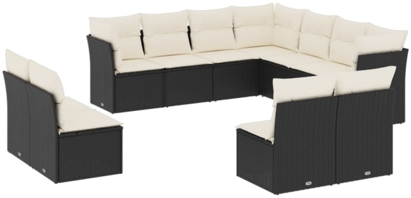 vidaXL 11-tlg. Garten-Sofagarnitur mit Kissen Schwarz Poly Rattan 3249655