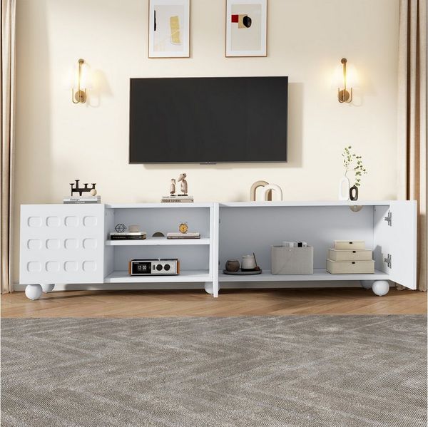 Merax Lowboard mit bedrucktem Design (200 x 40 x 44 cm, 1 St, Wohnzimmerschrank für Fernseher bis 80 Zoll), TV-Schrank mit 3 Türen, offenen Fächern & stabilen Füßen