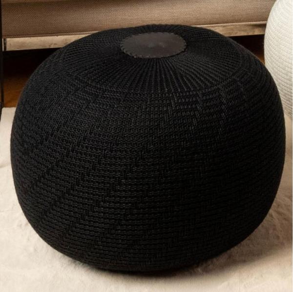 ENGLISH HOME Pouf Hocker | Rund Sitzpouf | Sitzhocker | Sitzpuff | Fußhocker | Strick Puff Hocker für Wohnzimmer, Schlafzimmer | Strickhocker Pouf Schwarz 37x50 cm
