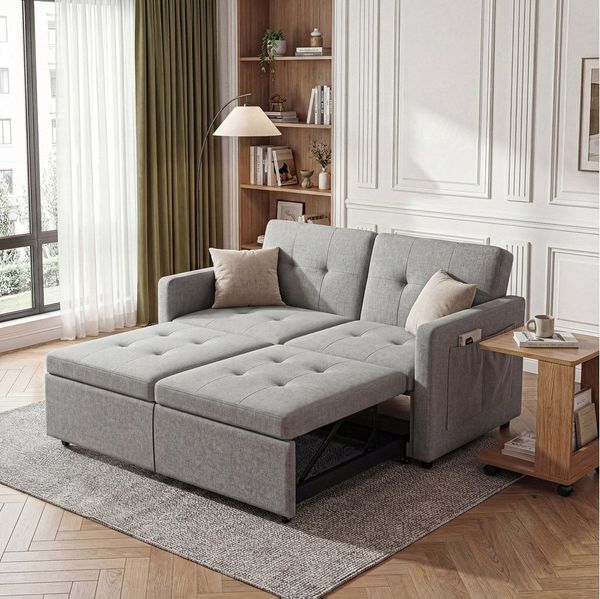 oyajia Schlafsofa 3 in 1 Klappsofa & Schlafhocker mit Bettfunktion, 2-Sitzer, 2-Sitzer Sofa mit verstellbarer Rückenlehne, Ergonomisch, Max. bis 300KG, Doppelschlafsofa für Wohnzimmer/Schlafzimmer/Spielzimmer