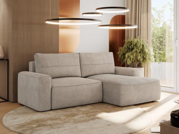 L-förmiges Ecksofa mit Armlehnen, Schlaffunktion und losen Kissen - BELLUNO - rechts - Beige Stoff