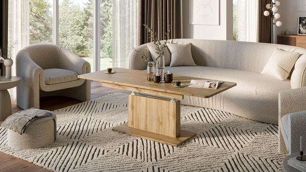 designimpex Couchtisch DC-1 Tisch Eiche Wotan höhenverstellbar ausziehbar, Funktionstisch, Wohnzimmertisch, Tisch, Esstisch, Sofatisch
