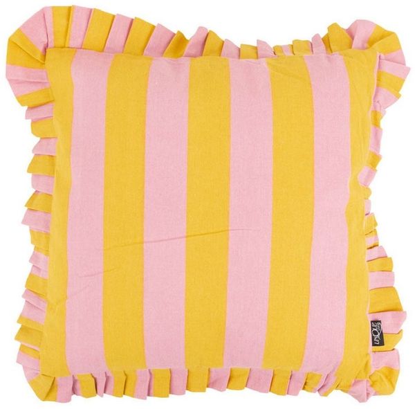SCHÖNER LEBEN. Dekokissen Kissen Summer Stripes mit Rüschenrand gelb rosa 45x45 cm