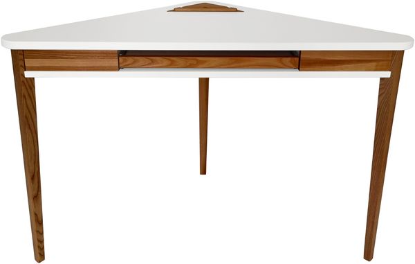 Ragaba Eckschreibtisch mit Tastaturauszug, MDF & Massives Eschenholz Eiche gebeizt, 114x61 cm, Weiß
