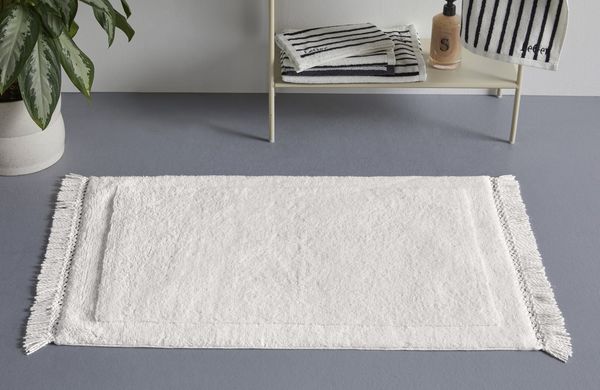 LeGer Home by Lena Gercke Badematte Tamsin, Badvorleger, Badezimmer Teppich, Höhe 20 mm, strapazierfähig, fußbodenheizungsgeeignet, Baumwolle, rechteckig, mit Fransen, Badteppich, Badematte, Baumwolle