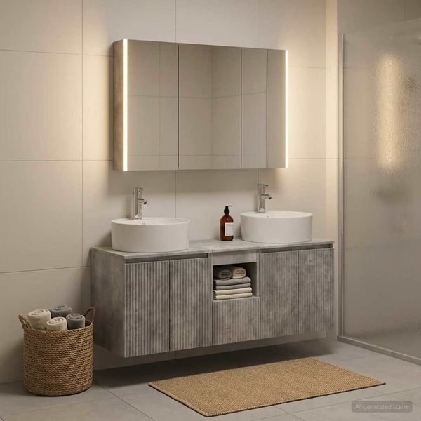 vidaXL Badezimmerschrank-Set 4 pcs Betongrau Holzwerkstoff 3406466