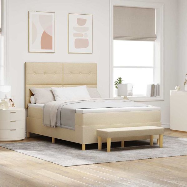 vidaXL Boxspringbett mit Matratze Creme 140 x 190 cm Stoff 3344301