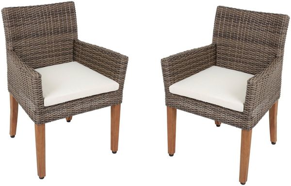 2x Armstuhl + Kissen Gartenstuhl Garten Stühle Stuhl Akazie Rattan Optik Möbel