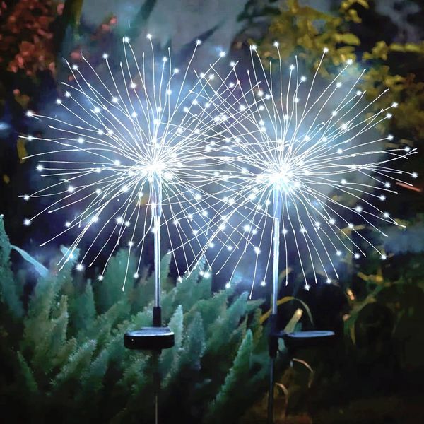 Salcar LED Solarleuchte 2er Solarlampe Feuerwerk Gartenleuchte Weihnachtsdeko Kaltweiß