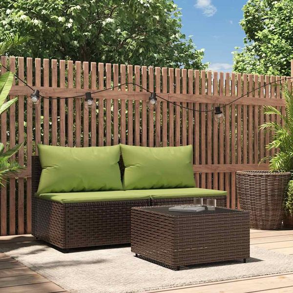 vidaXL 3-tlg. Garten-Lounge-Set mit Kissen Braun Poly Rattan 319835