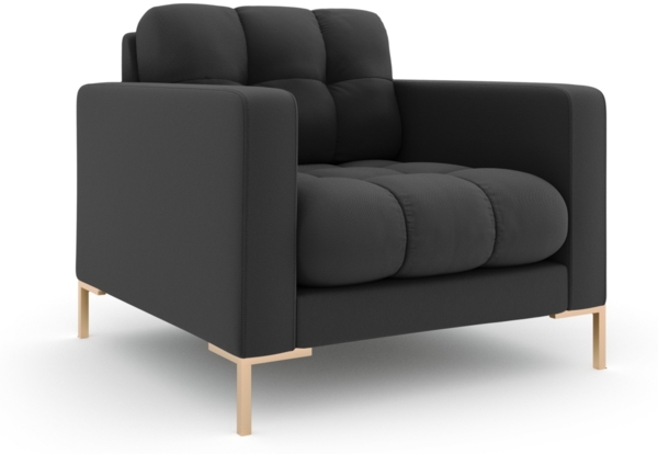 Micadoni Sessel Mamaia 1-Sitzer Strukturierter Stoff Neve Dunkelgrau goldene Beine Bild 2