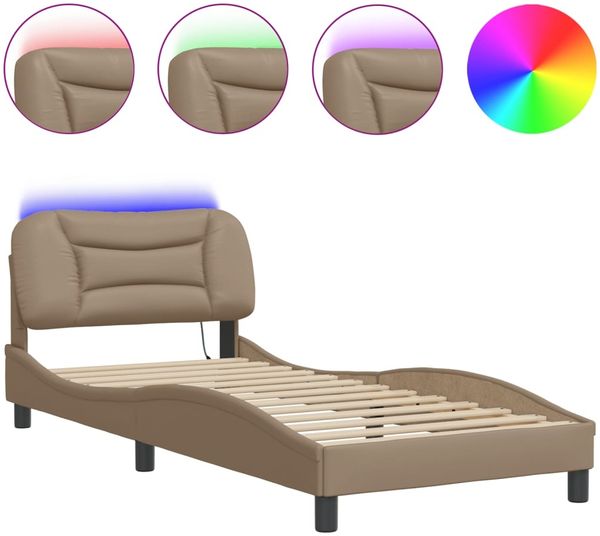 Einzelbettgestell Design für Erwachsene mit LED ohne Matratze Cappuccino-Braun 90x190 cm d3511e