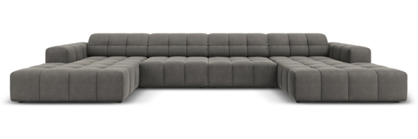 Micadoni Panorama Sofa Jennifer 6-Sitzer Samt Hellgrau