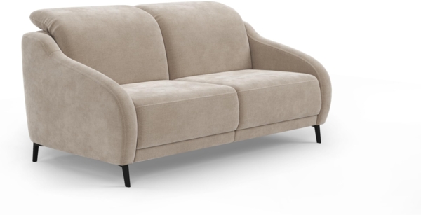 CAVADORE 2,5er-Sofa Blue / 2,5-Sitzer Couch im modernen Design mit zweifacher motorischer TV-Funktion Inkl. Kopfteilverstellung und mattschwarzen Metallfüßen / 172 x 93 x 104 / Flachgewebe, Beige