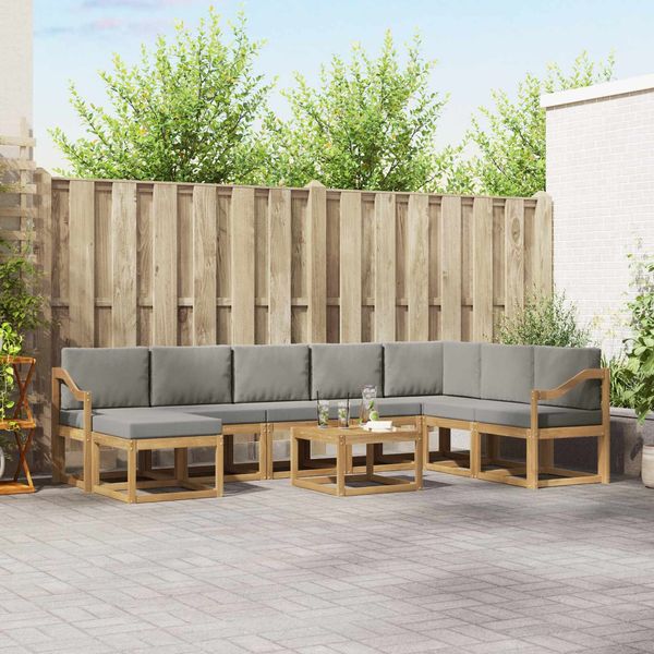 vidaXL Outdoor-Sofagarnitur mit Kissen 9 pcs Weiß und Hellgrau 3388100