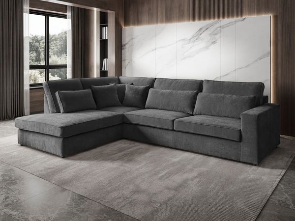 Beautysofa Ecksofa mit dekorativen Kissen PARMA, im modernes Design, klassische Polsterecke inklusive Wellenfedern, Ottomane links oder rechts wählbar