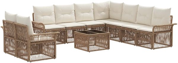 vidaXL Gartensofa-set 10 pcs Beige Poly-Rattan 3434874