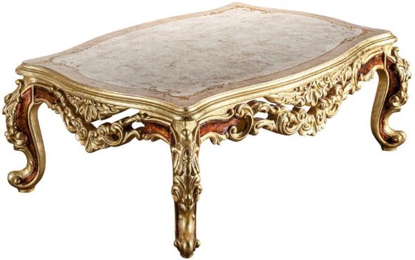 Casa Padrino Luxus Barock Couchtisch Beige / Creme / Gold / Braun - Prunkvoller Massivholz Wohnzimmertisch im Barockstil - Prunkvolle Barock Möbel