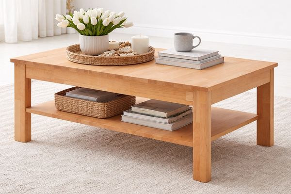 Couchtisch 104x62cm Wohnzimmertisch mit Ablageplatte Kernbuche #3410