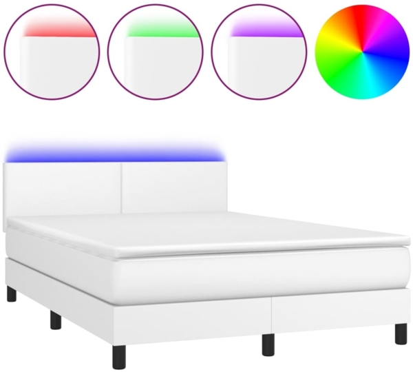 vidaXL Boxspringbett mit Matratze & LED Weiß 140x200 cm Kunstleder 3134106